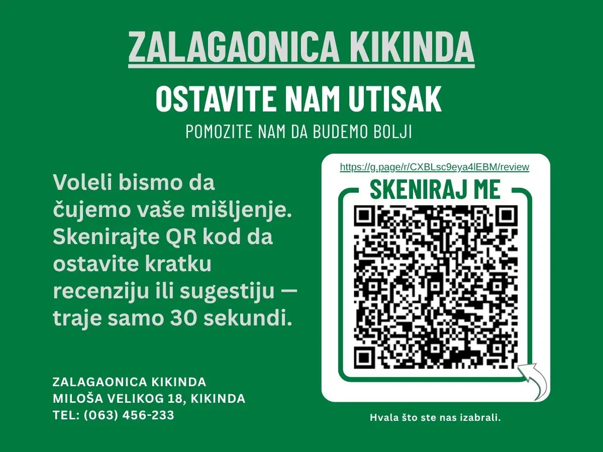 QR kod — ostavite recenziju za Zalagaonica Kikinda na Google-u
